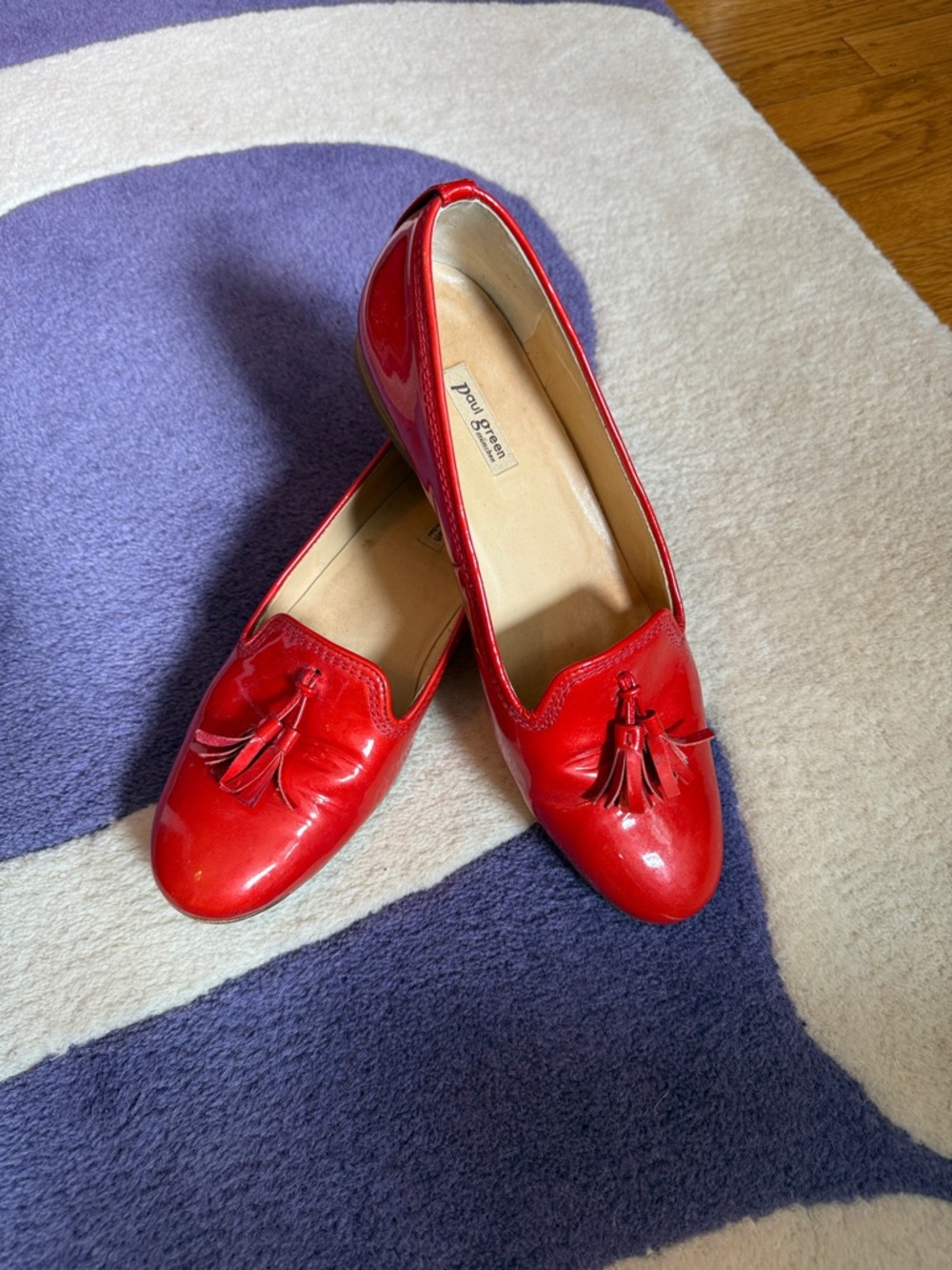 Paul‎ Green Glossy Orange Patent Tassel Loafers